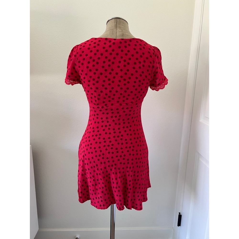 Kimchi Blue Red Polka Dot Milkmaid Mini Dress Short Sleeve OB2144183 Small - Picture 12 of 15